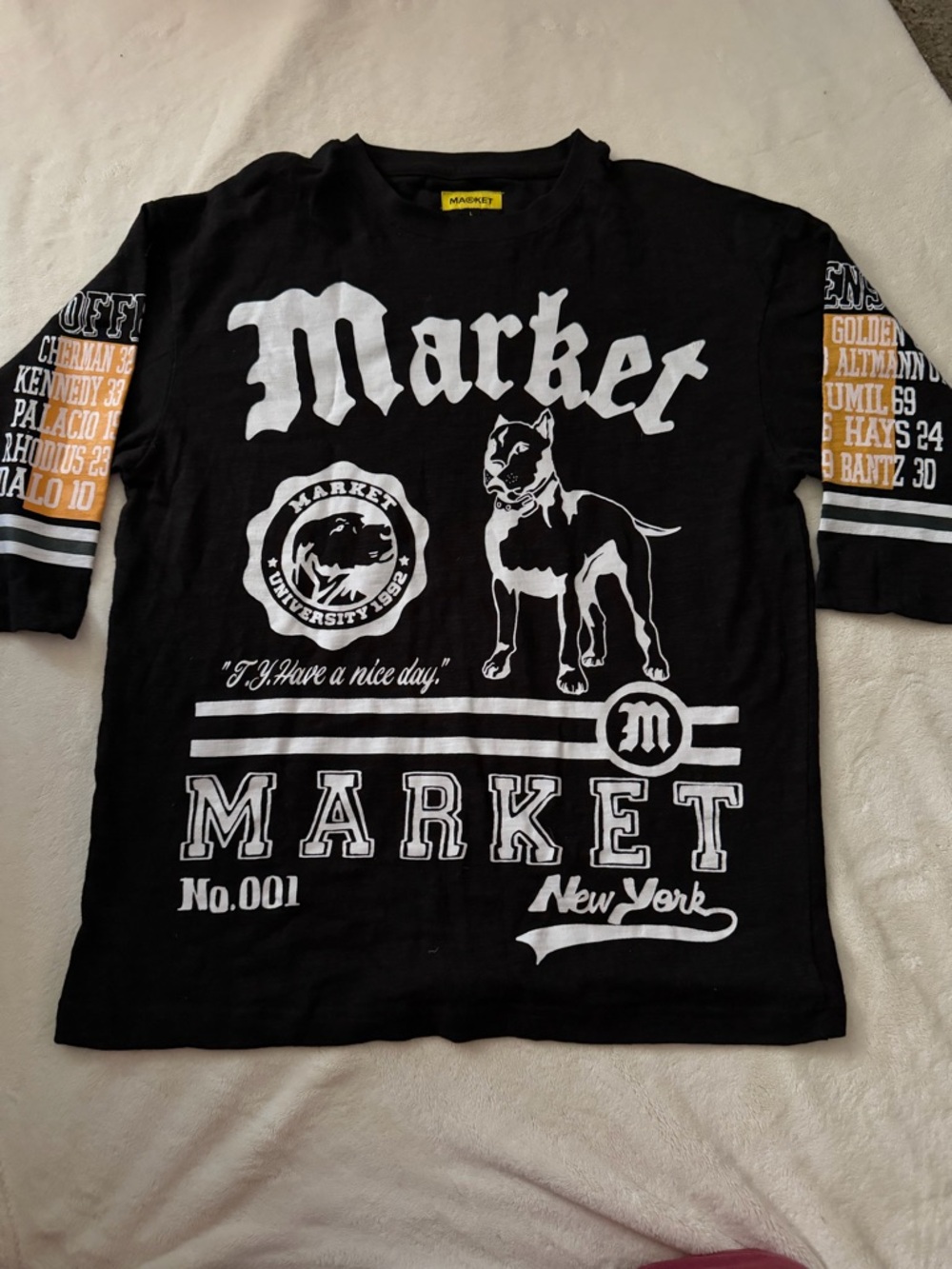 Marker Black Long Sleeve Graphic Tee with White & Yellow Accents
